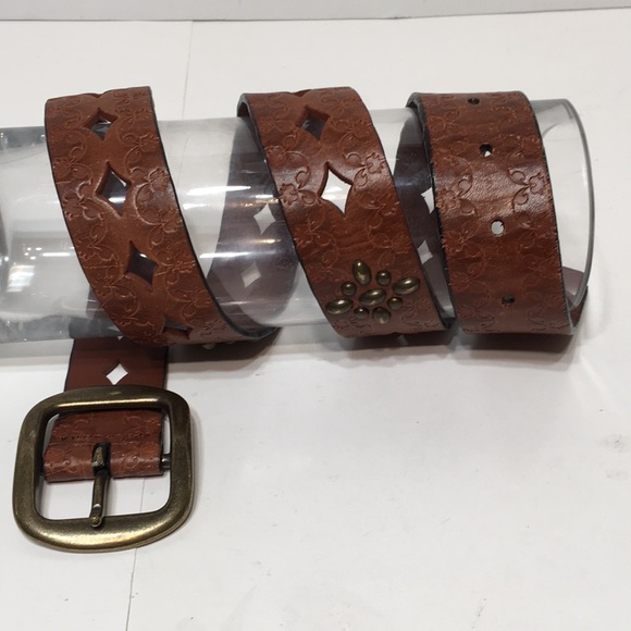 FOSSIL leather laser cut studded belt S warm brown - Picture 7 of 14